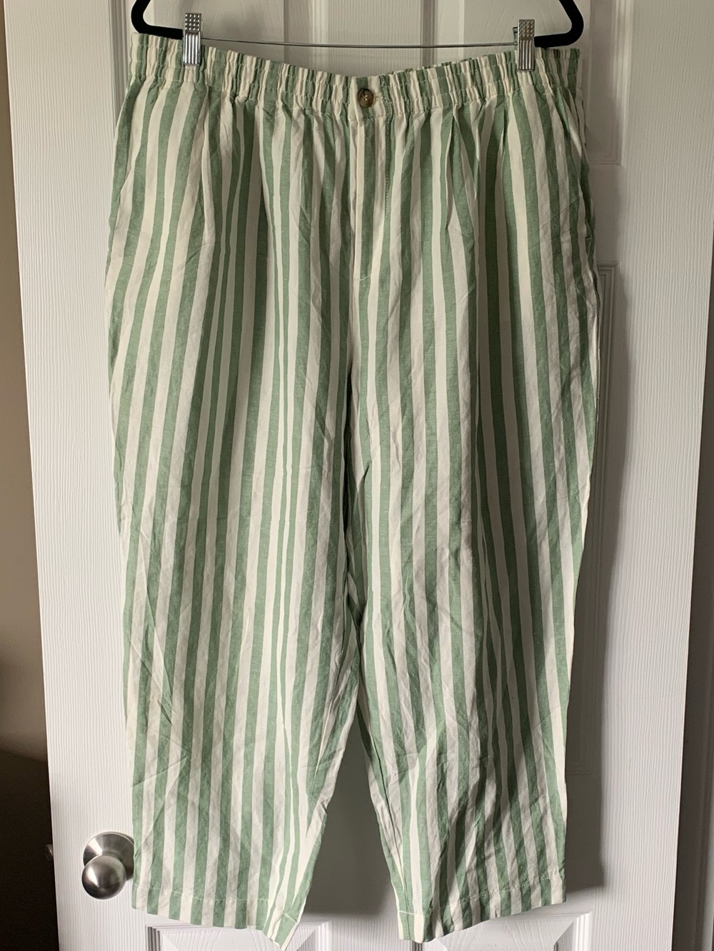 Madewell Light Green and White Striped pants